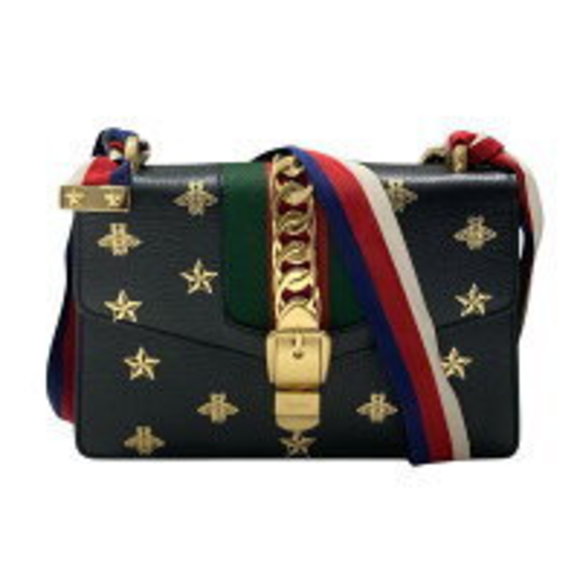 Gucci GG Supreme Sylvie Bee Star Shoulder Bag Black - Picture 1 of 5